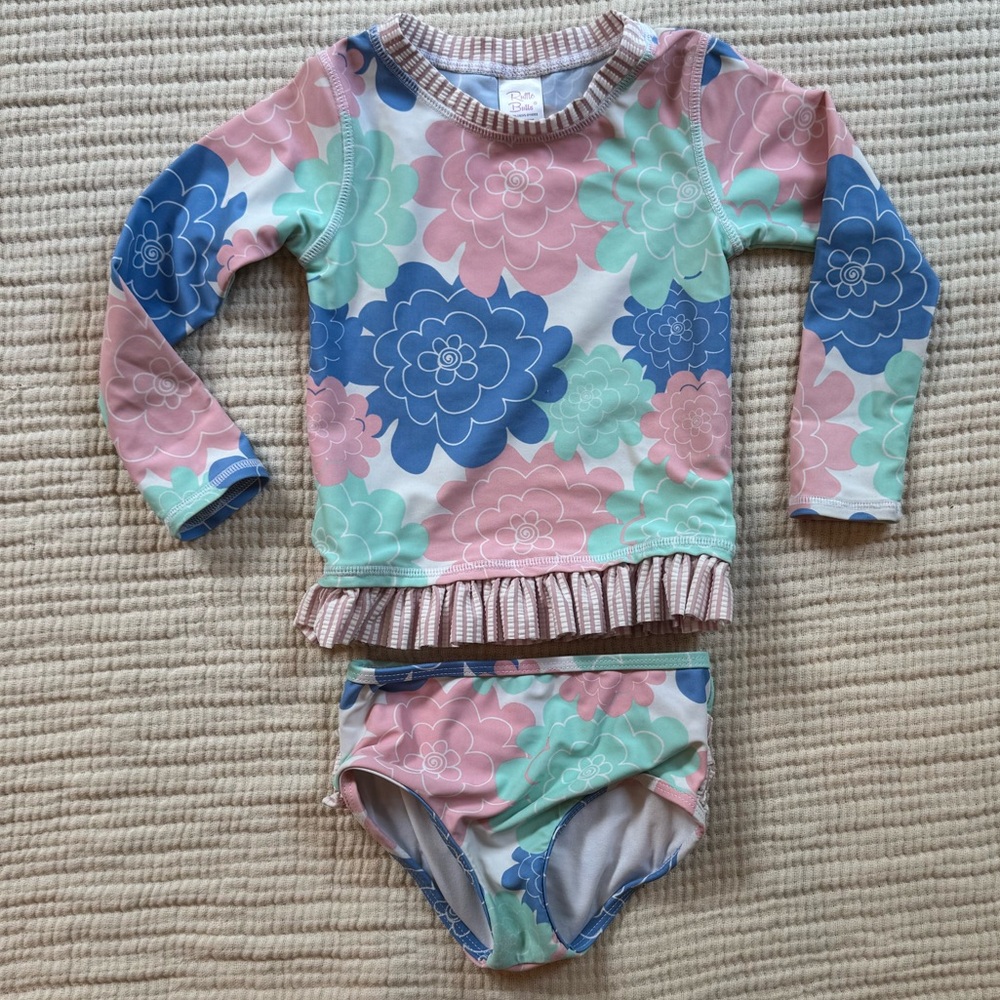Ruffle Butts Pastel Floral Long Sleeve Swimsuit